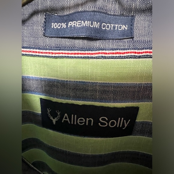 ALLEN SOLLY GREEN AND BLUE SIZE 40 STRIPPED SHIRT. 100% PREMIUM COTTON - Picture 7 of 7
